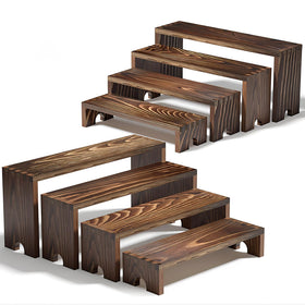 Vecxoty two-set wooden tiered risers for neat vendor displays and organized tabletop setups
