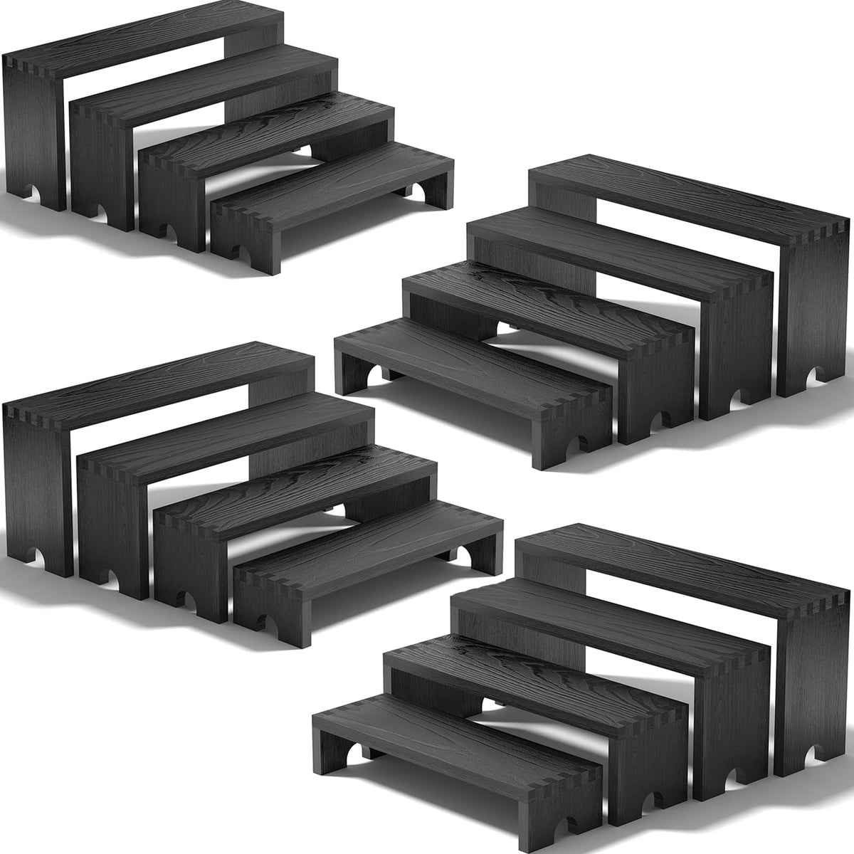 Vecxoty wood tiered riser assembly highlights elegant multi-level product display.