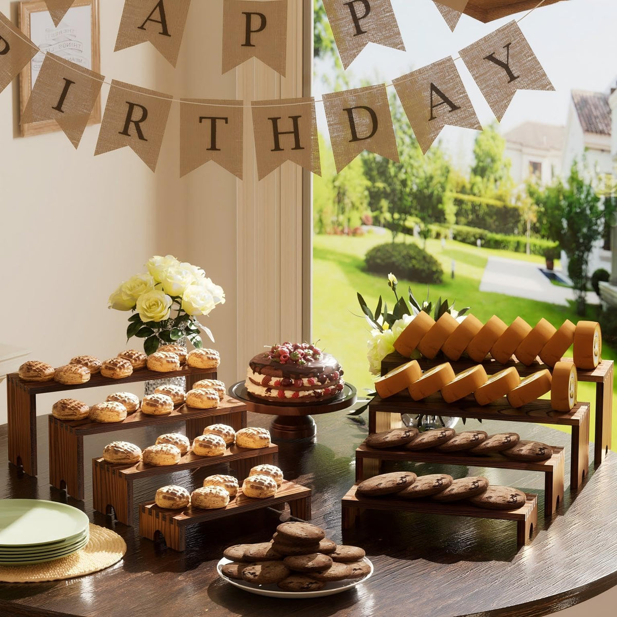 Vecxoty wooden cupcake display stand showing 24 cupcakes for festive events
