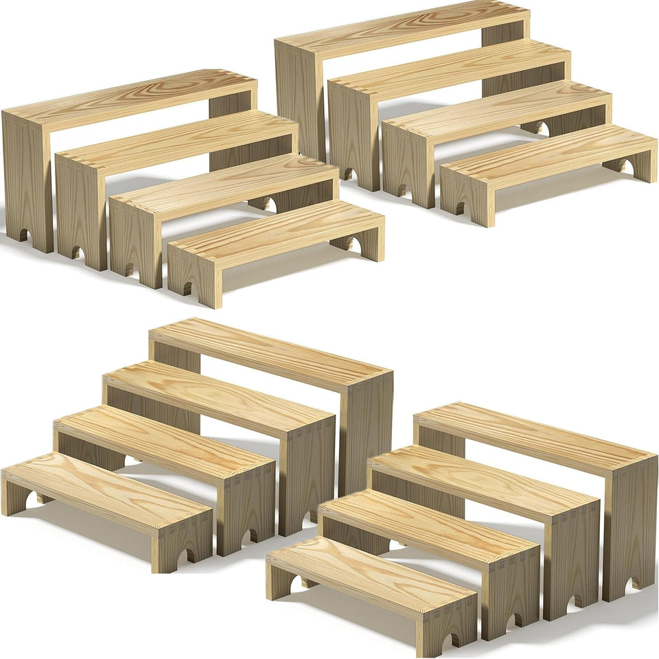 Vecxoty wooden tiered risers set ready for instant vendor booth display