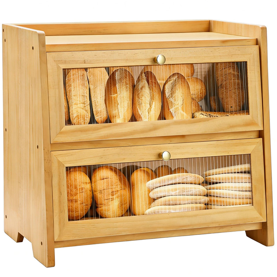 VEDALIO bread box on countertop keeps bread fresh and accessible