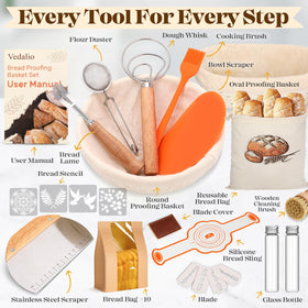 VEDALIO oval proofing basket 10 inch maintains shape for rustic loaves.