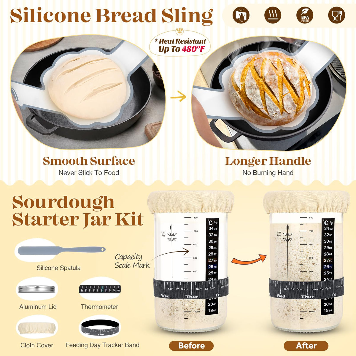 Vedalio sourdough starter jar with measurement lines ensures precise fermentation monitoring.