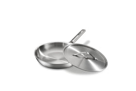 VEDNHOL 12-inch tri-ply frying pan with lid for even heating and moisture retention.