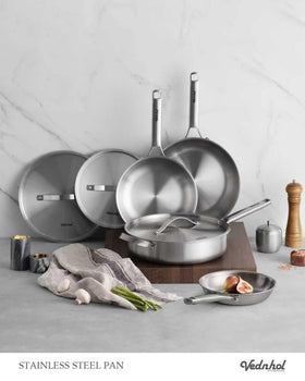 VEDNHOL dishwasher-safe and oven-safe pots and pans for easy cleanup.