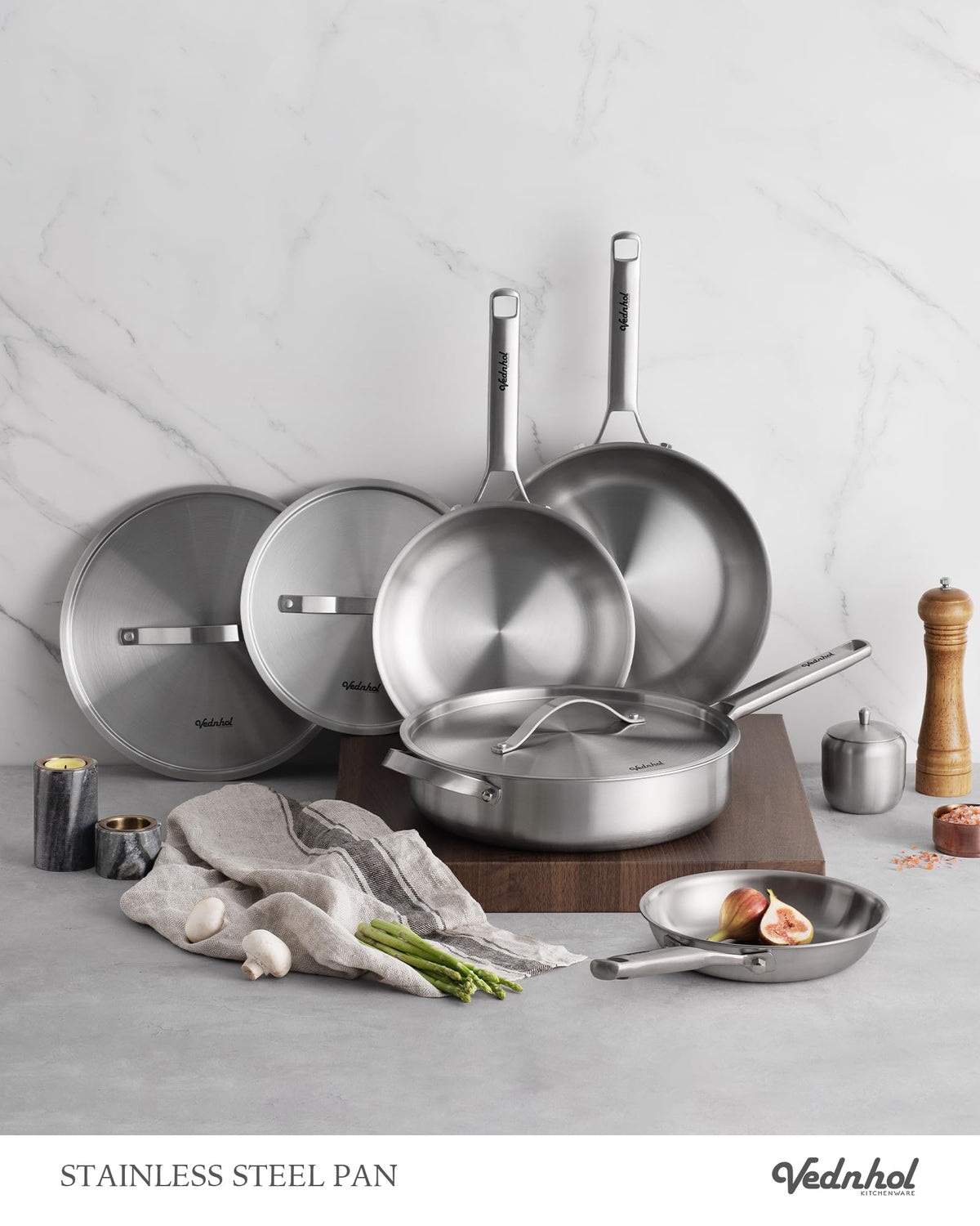 VEDNHOL fully clad stainless steel core closeup highlighting durable tri-ply construction.