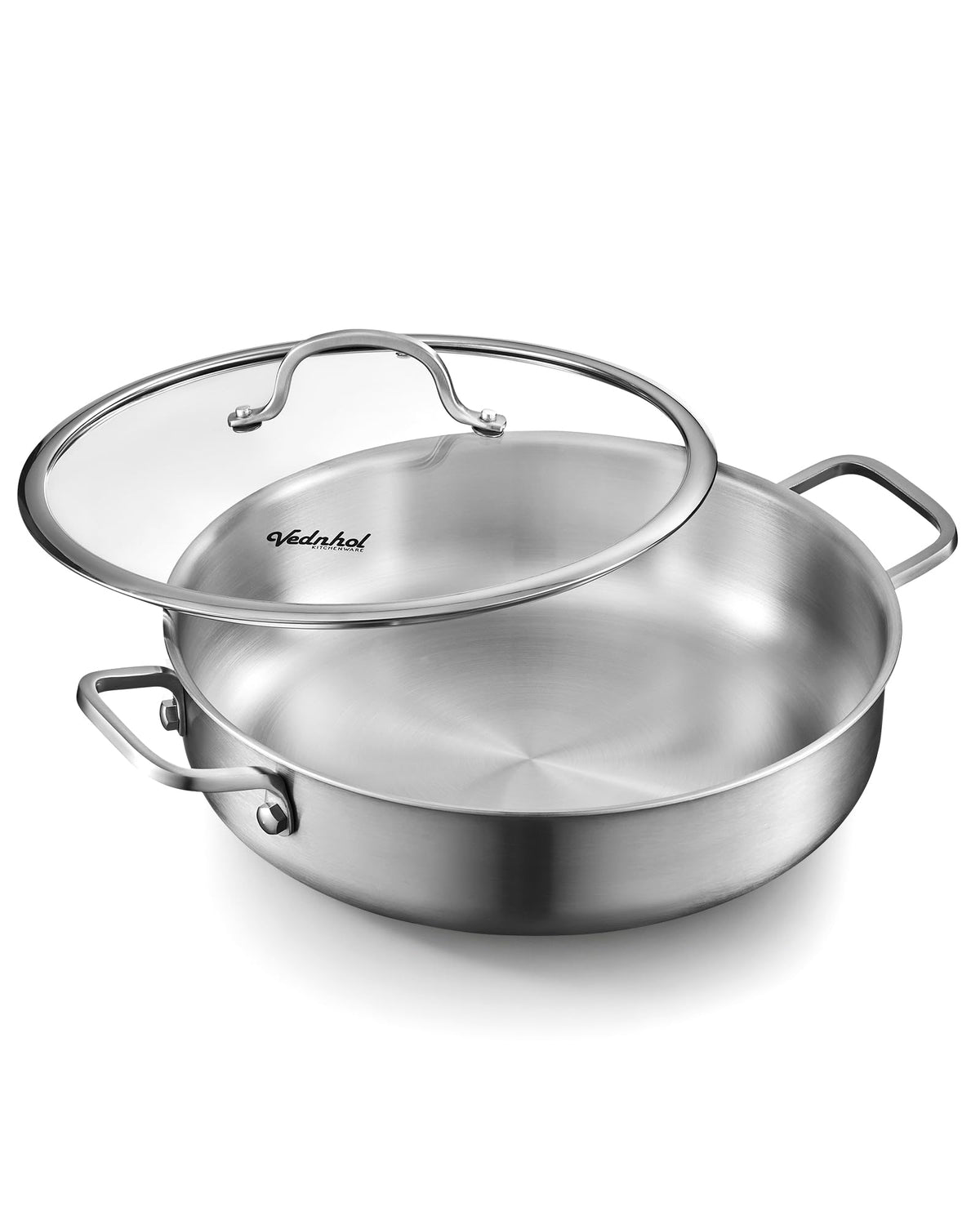 VEDNHOL 12-inch sauté pan with lid for even sear and family meals.