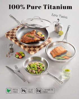 VEDNHOL titanium pan 10-inch for versatile searing on all stoves.