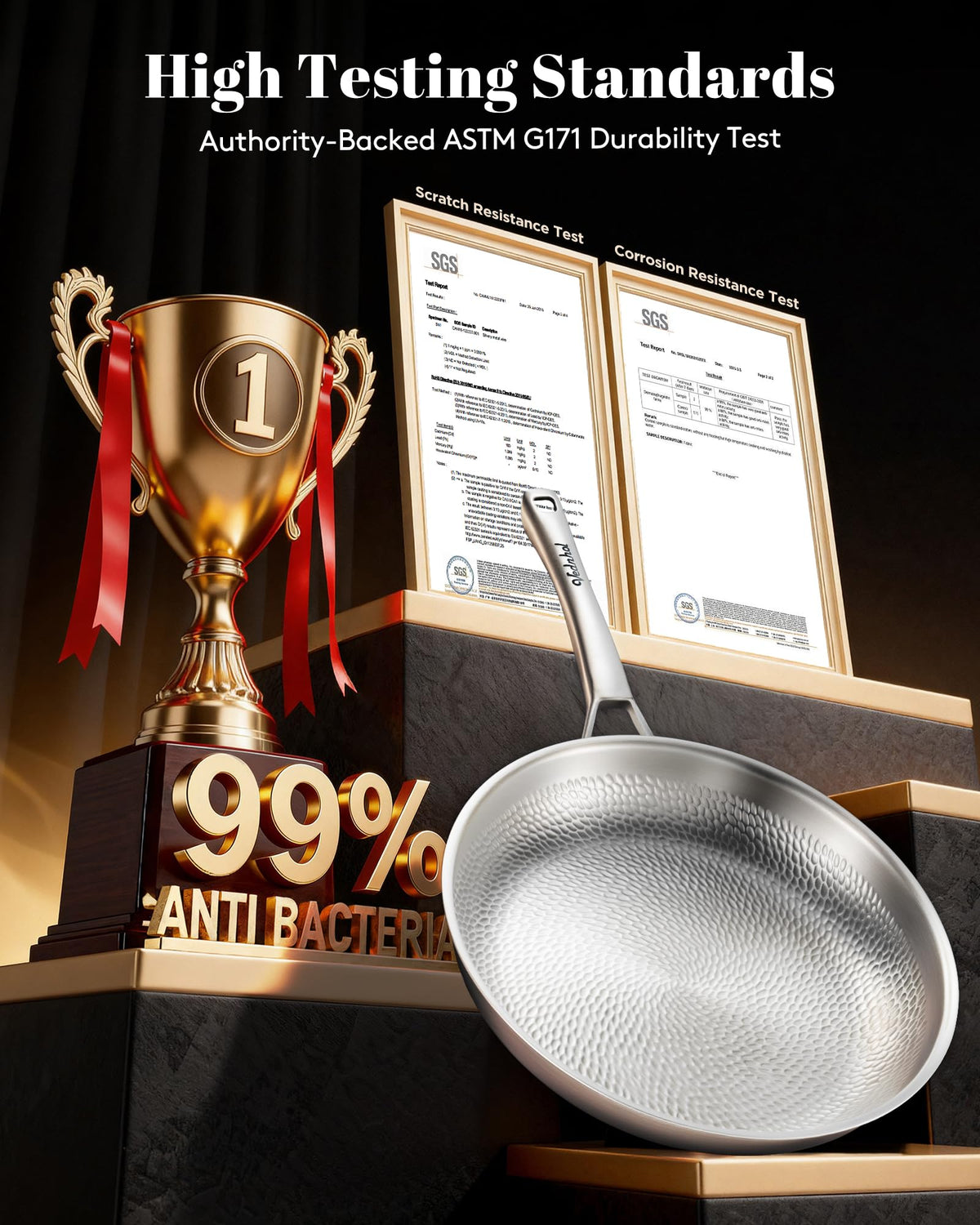 VEDNHOL hammered-surface pan durable and fingerprint-resistant for easy cleaning.