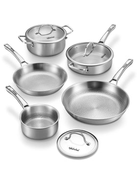 VEDNHOL Titanium Pans Set with hammered surface for durable, easy-release cooking.
