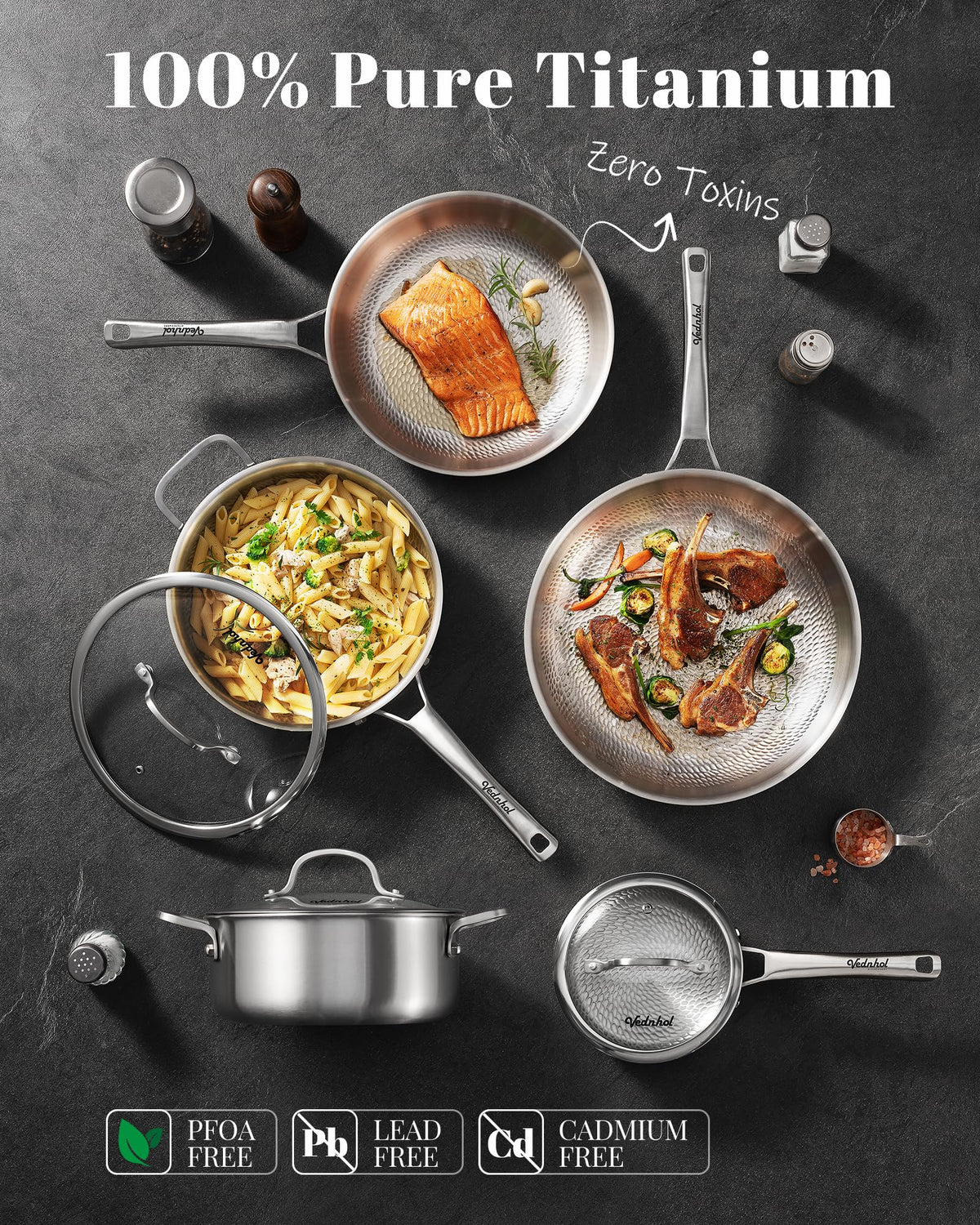VEDNHOL Pan with stay-cool handle keeps hands safe while sautéing.