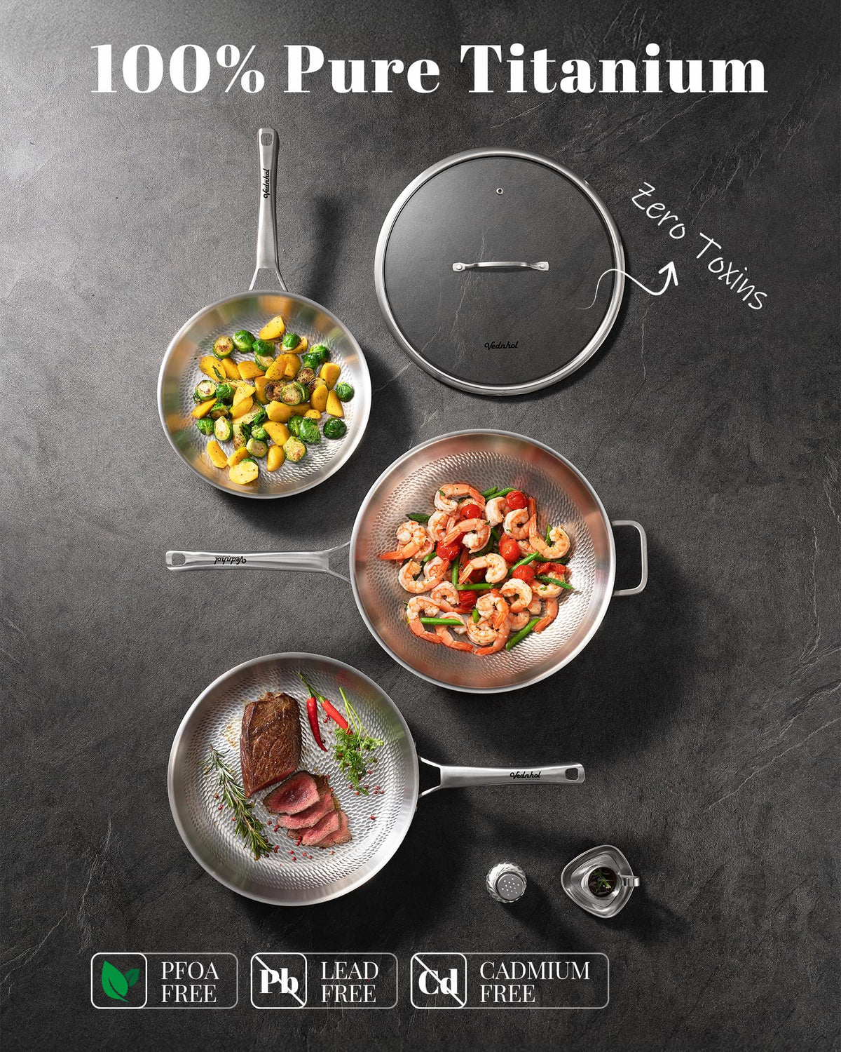 VEDNHOL hammered surface close-up highlighting durable nonstick surface