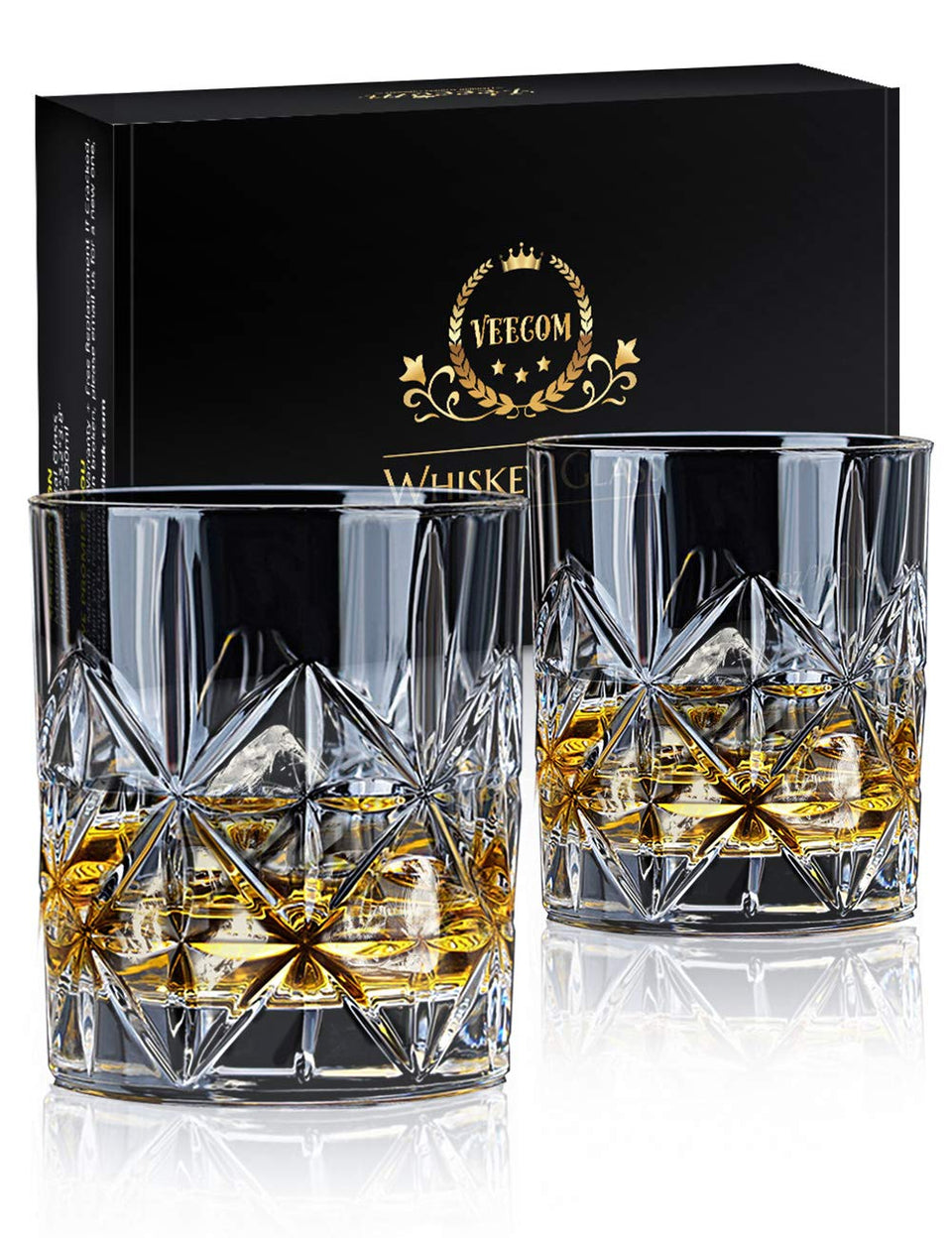 veecom whiskey glass set 2 with 10 oz capacity for bold pours