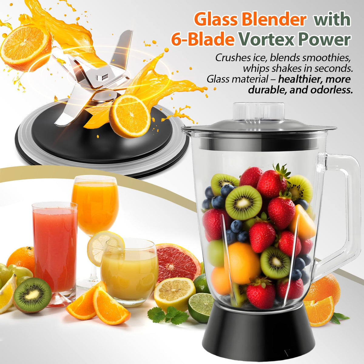 VegeNutrix 70oz glass blender jar for smoothies and sauces