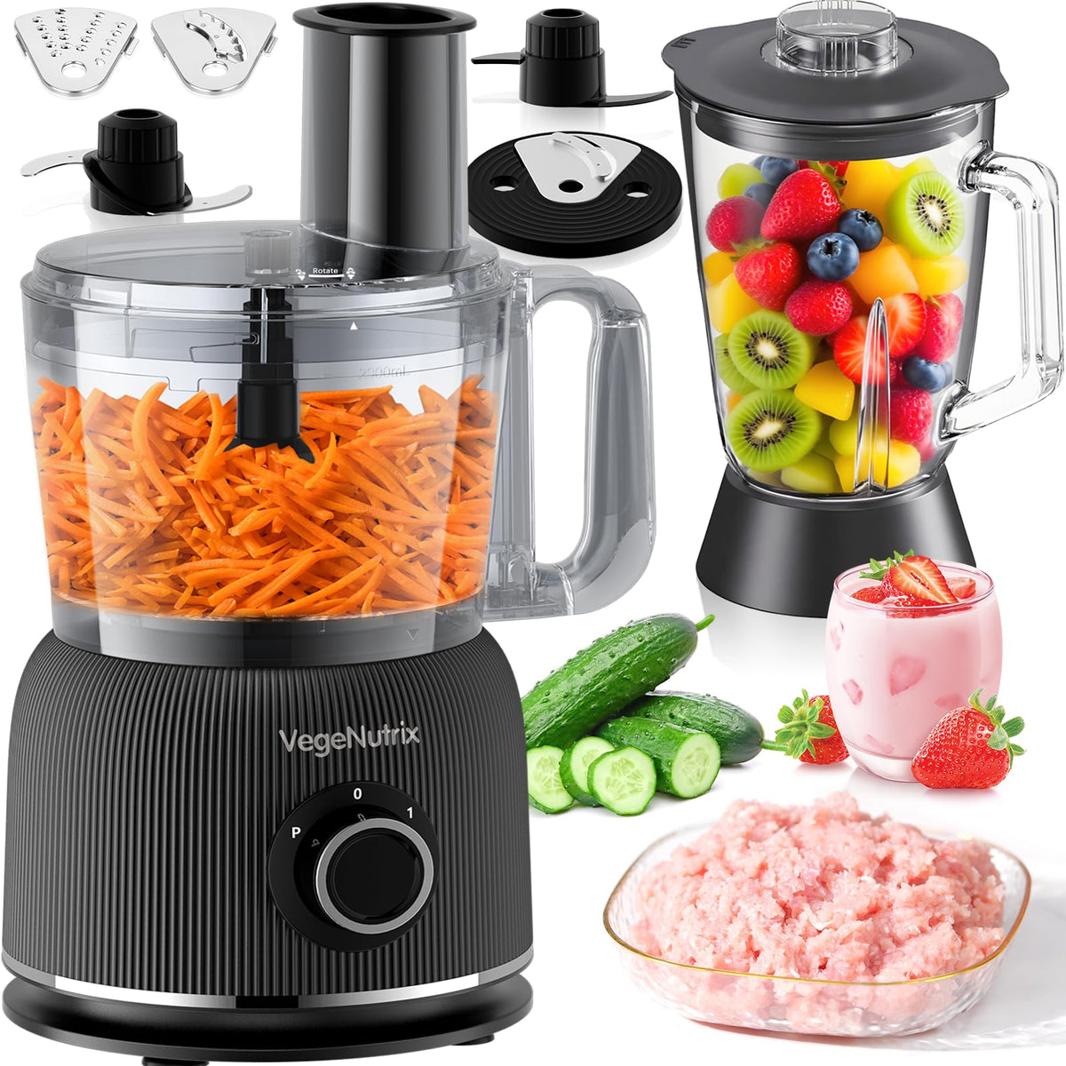 VegeNutrix food processor blender combo in action for chopping and blending meals