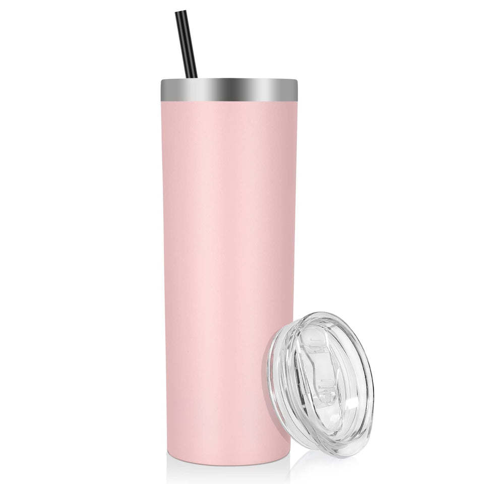 VEGOND skinny tumbler pink front view, compact and portable for daily use.