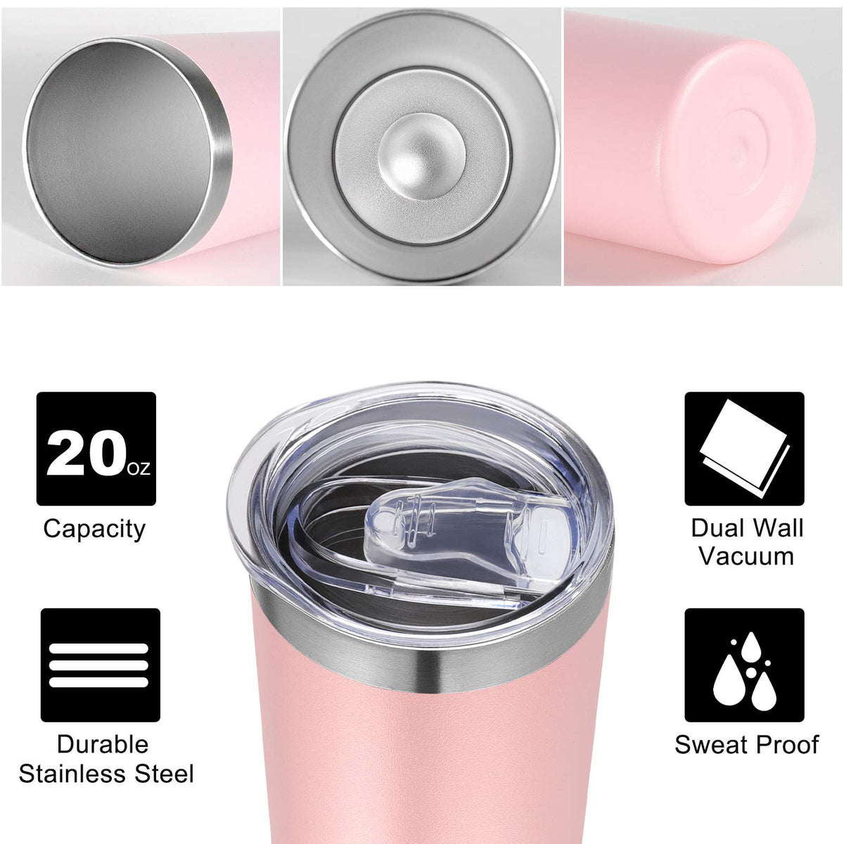 VEGOND pink lid and straw for secure sipping on the go.