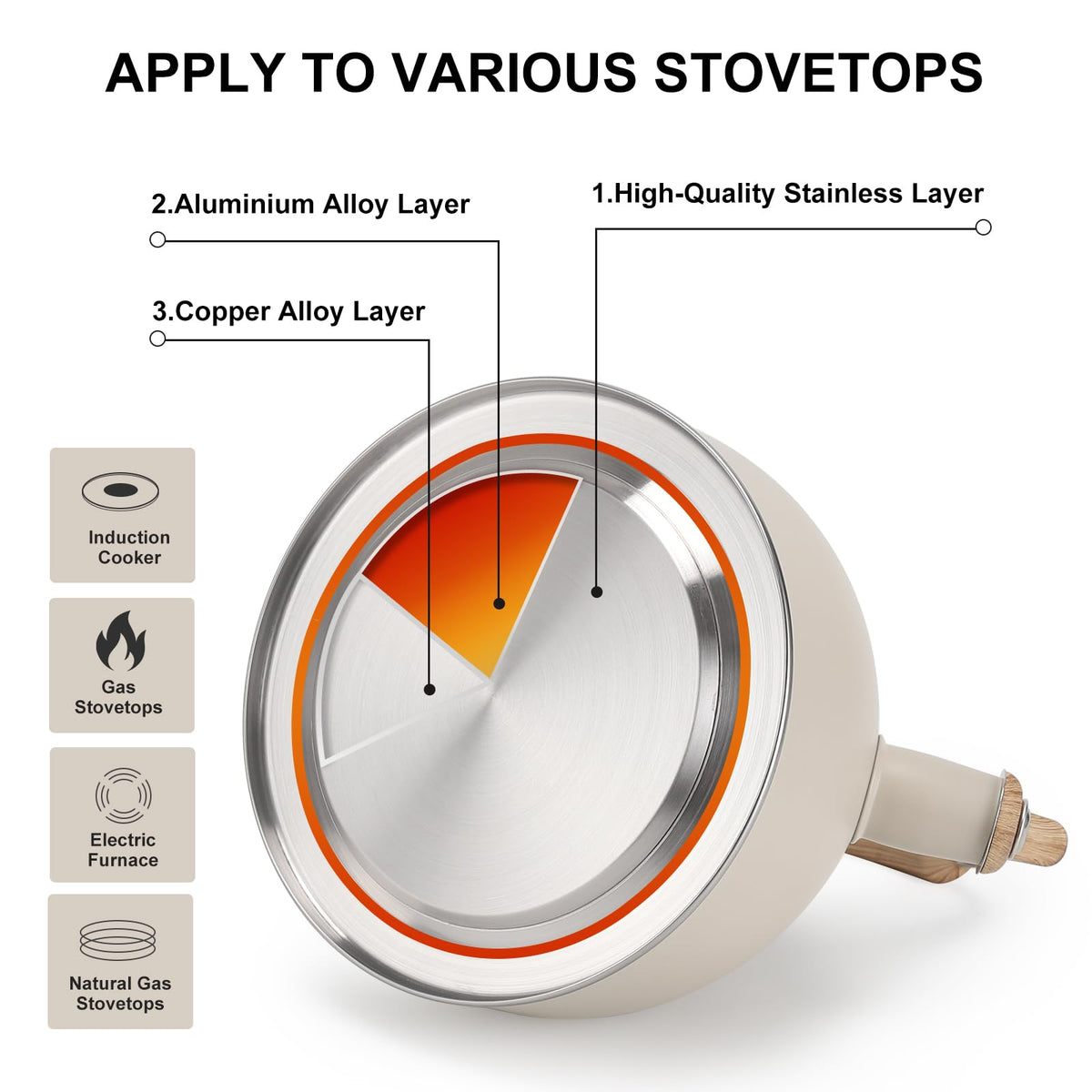 Vegoran induction-compatible kettle works on all stove tops.