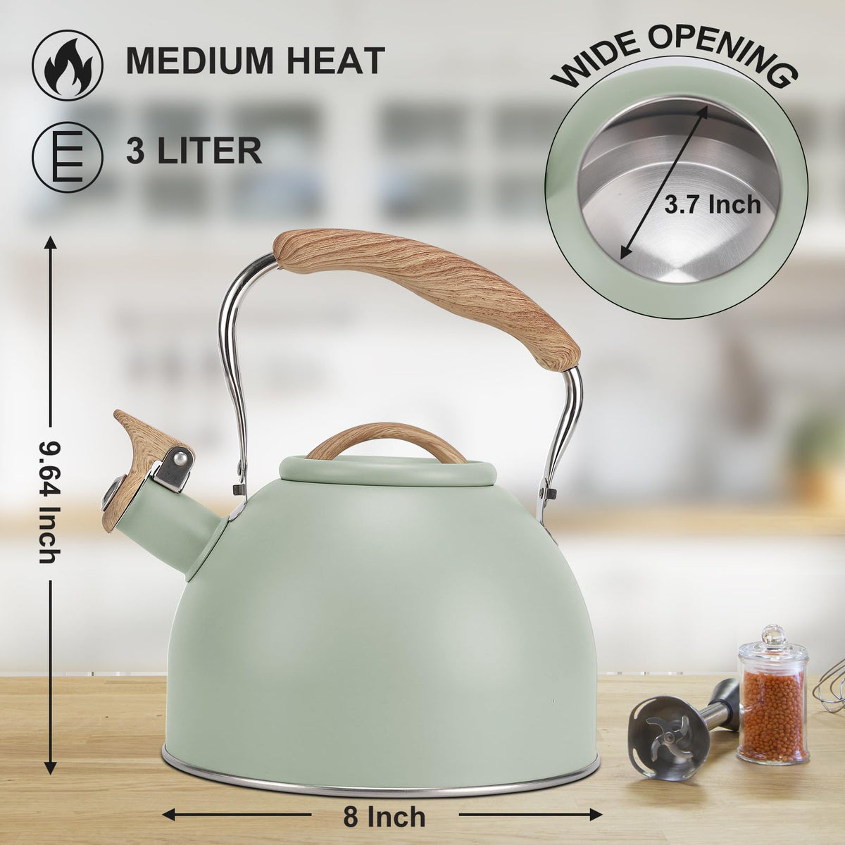 Vegoran Tea Kettle silicone-coated handle ensures safe lifting and reduced burn risk.