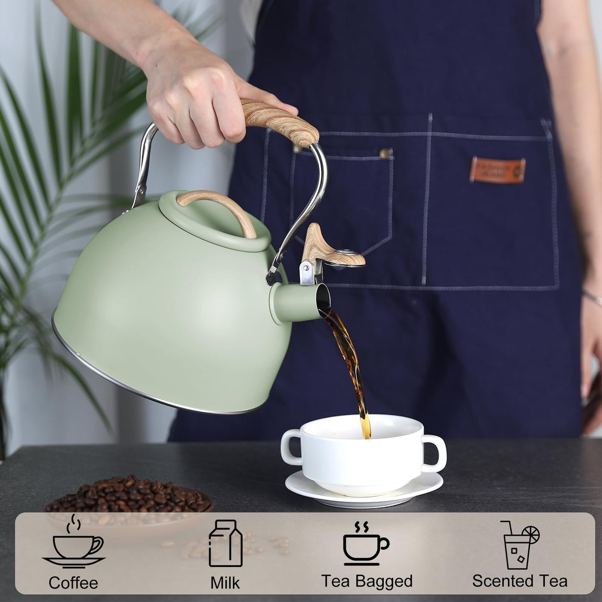 Vegoran Tea Kettle compatible with induction, electric, and gas stoves.