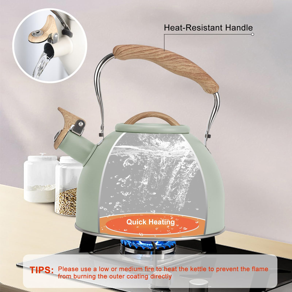Vegoran Tea Kettle whistle in action alerts you when water boils.