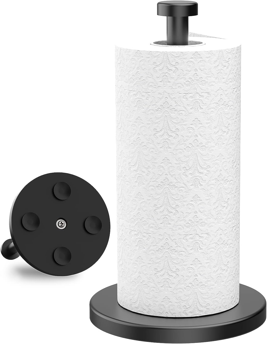 VEHHE Black Paper Towel Holder on the counter for quick access.