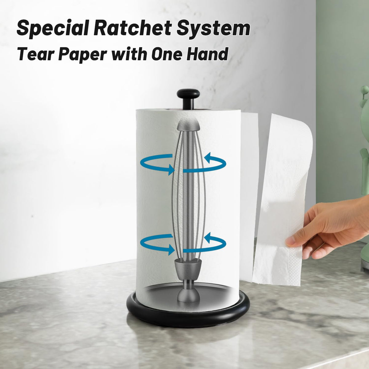 VEHHE weighted-base paper towel holder enhances stability on busy kitchen counters.
