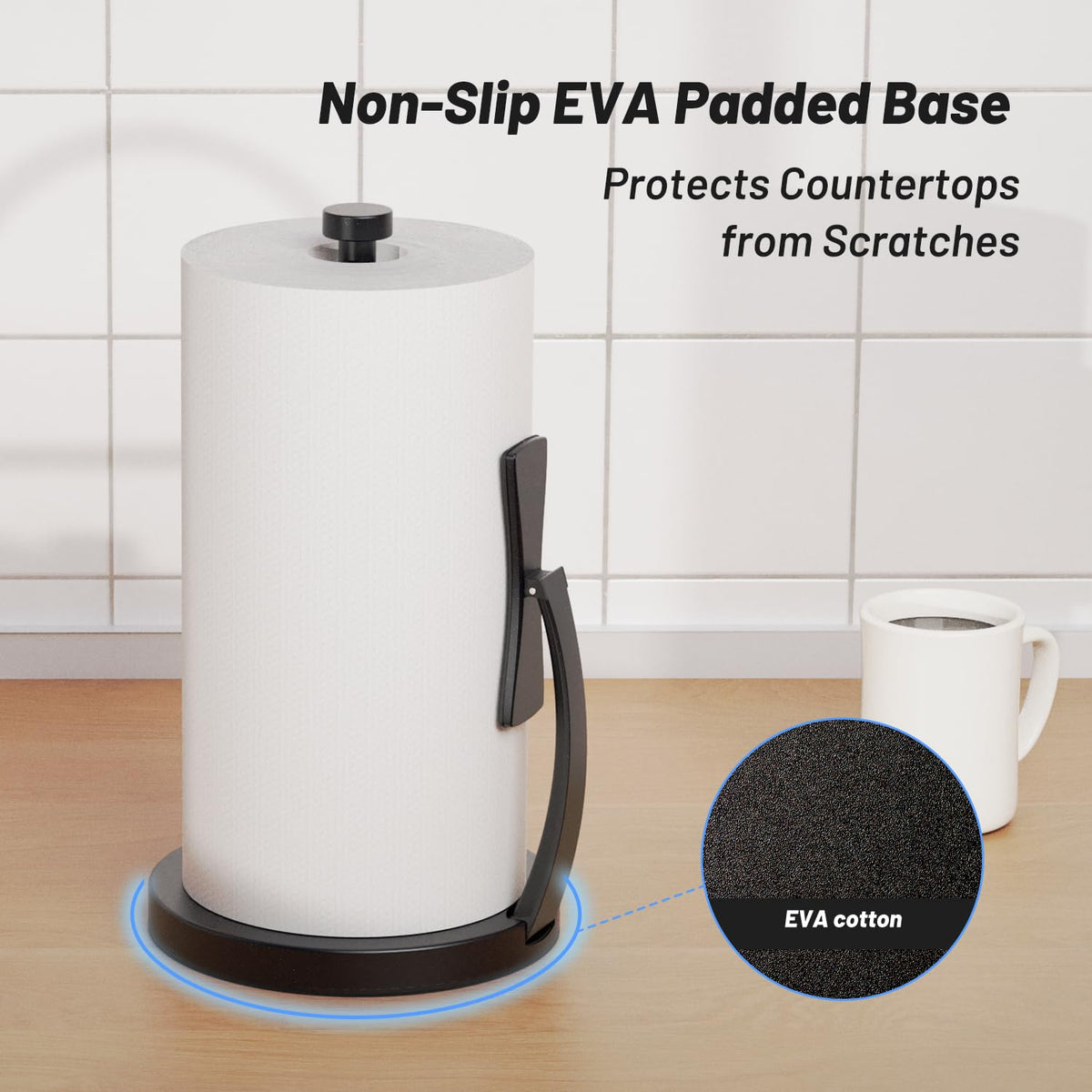 VEHHE weighted base with EVA pad keeps the holder steady on the counter.