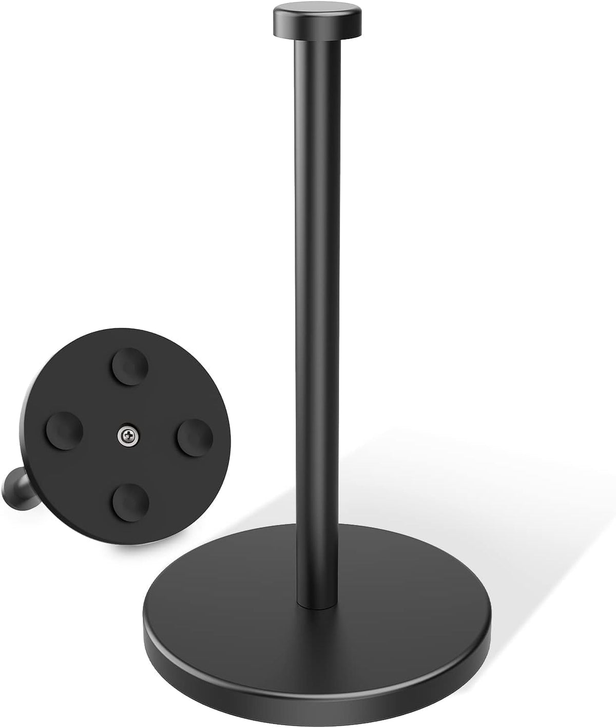 VEHHE Stainless steel paper towel holder with weighted base stays steady.