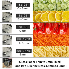 VEKAYA Mandoline Slicer adjustment knob for precise thickness control.