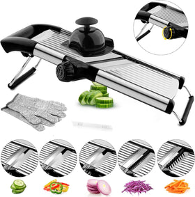 VEKAYA mandoline slicer with adjustable thickness knob for precise control.