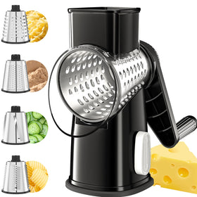 VEKAYA rotary cheese grater front view with four blades for quick prep