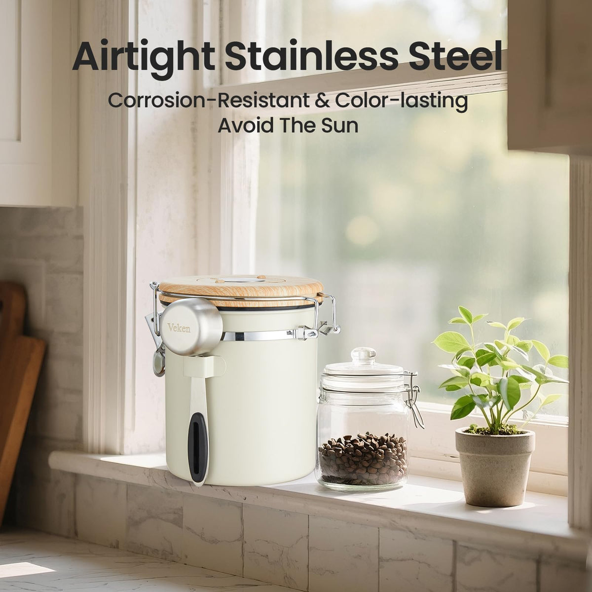 Veken beans storage keeps aromas on your kitchen shelf.