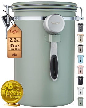 Veken 39oz airtight stainless steel coffee canister preserves aroma.