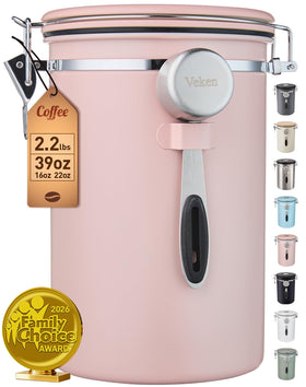 Veken 39oz airtight coffee canister preserves aroma with date tracker.