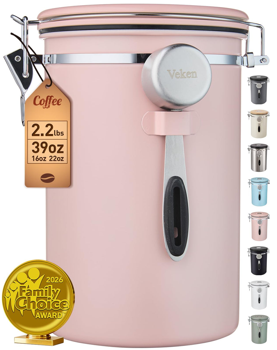Veken 39oz airtight coffee canister preserves aroma with date tracker.