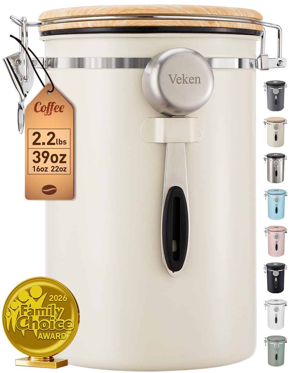 Veken 39oz coffee canister capacity holds 2.2 lbs beans for bulk storage