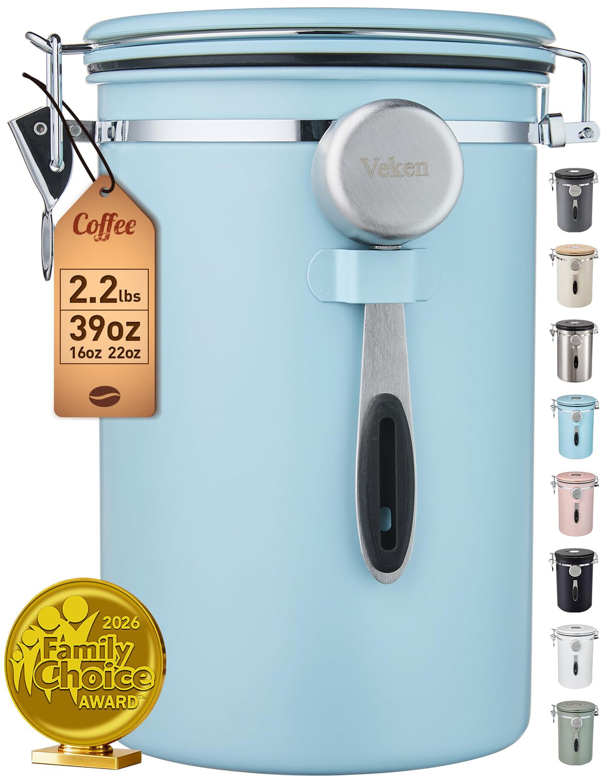 Veken coffee canister 39oz with lid date tracker supports freshness monitoring.