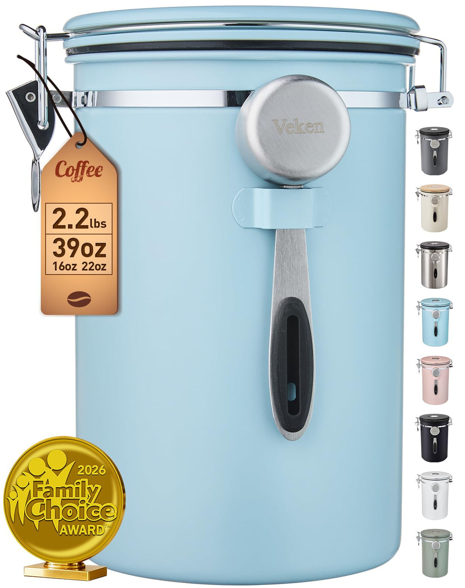 Veken coffee canister 39oz with lid date tracker supports freshness monitoring.