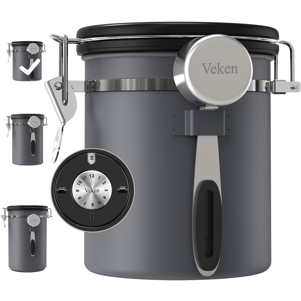 Veken coffee canister with airtight lid preserves aroma and freshness.