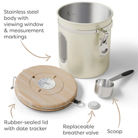 Window view of beans in Veken canister for quick glance