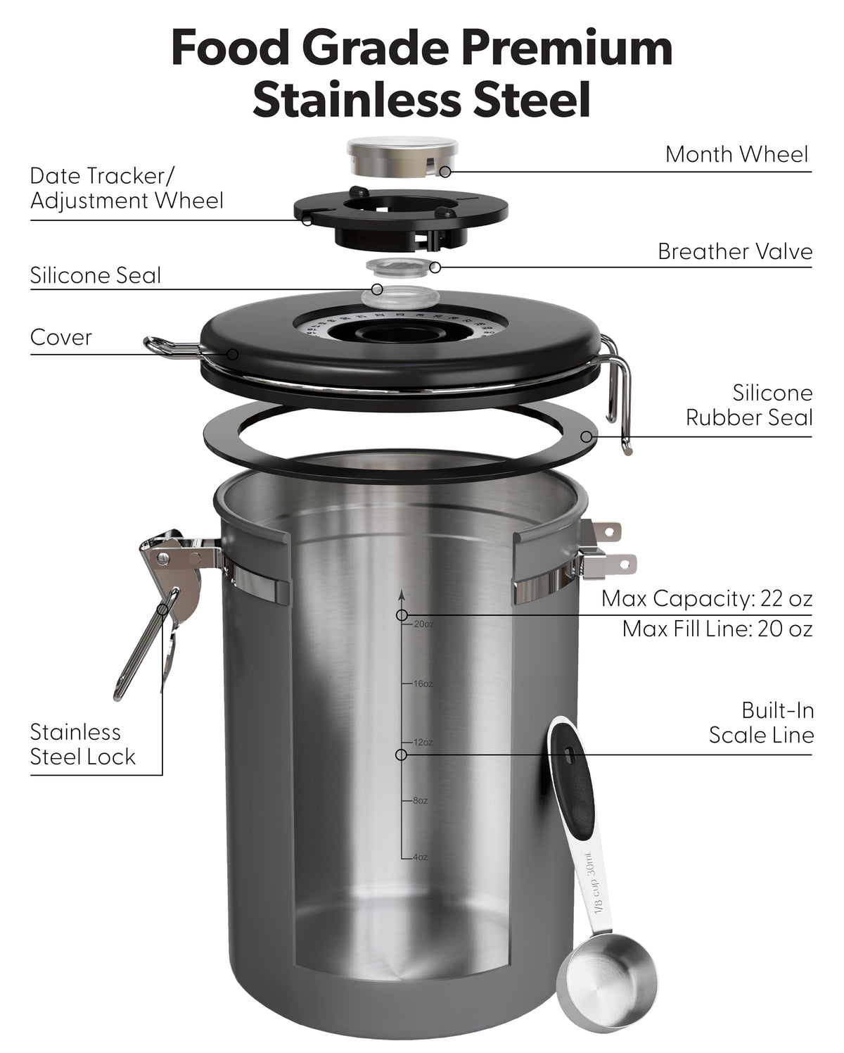Veken clear window lets you see remaining coffee beans.