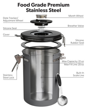 Veken clear window lets you see remaining coffee beans.
