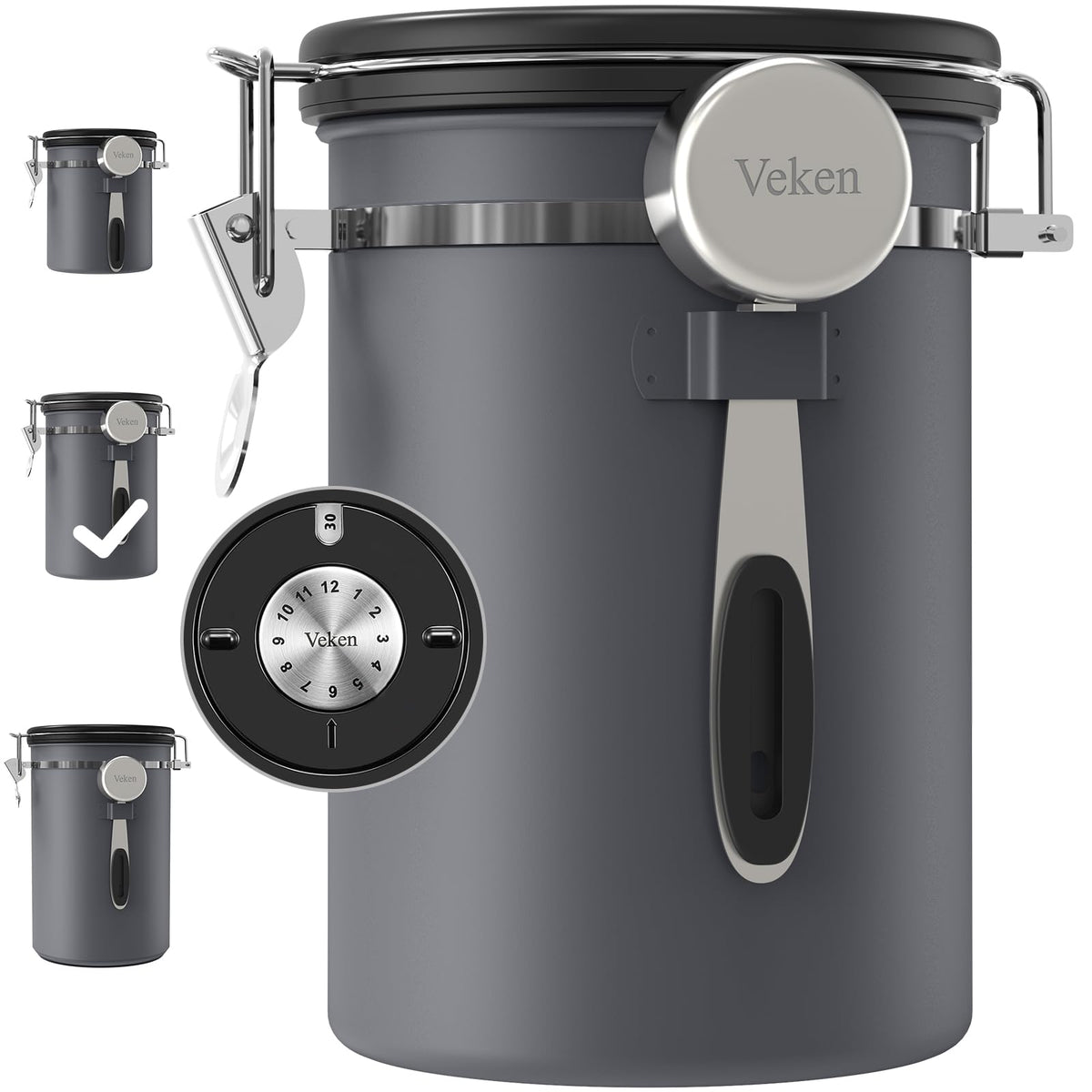 Veken coffee canister with date-tracker lid keeps beans fresh longer.