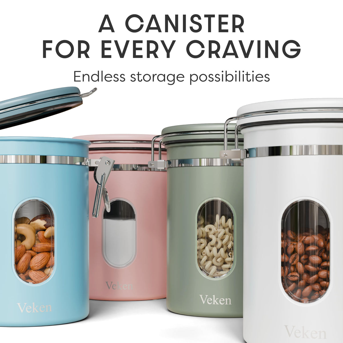 Free stainless steel scoop attached to Veken canister