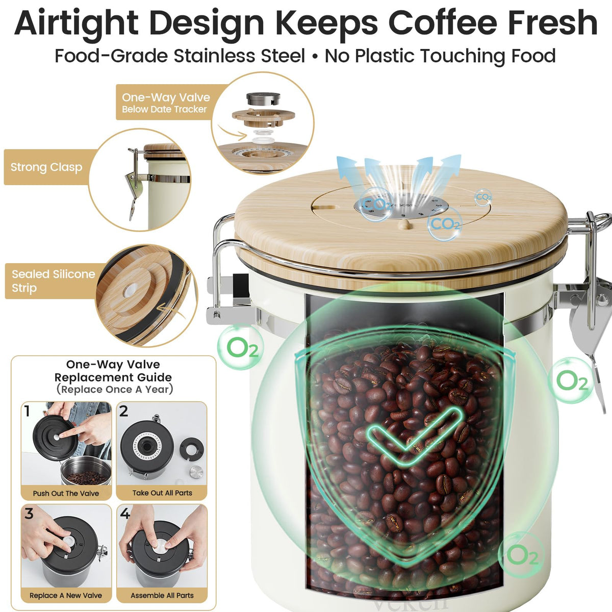 Free stainless steel scoop attached to Veken canister