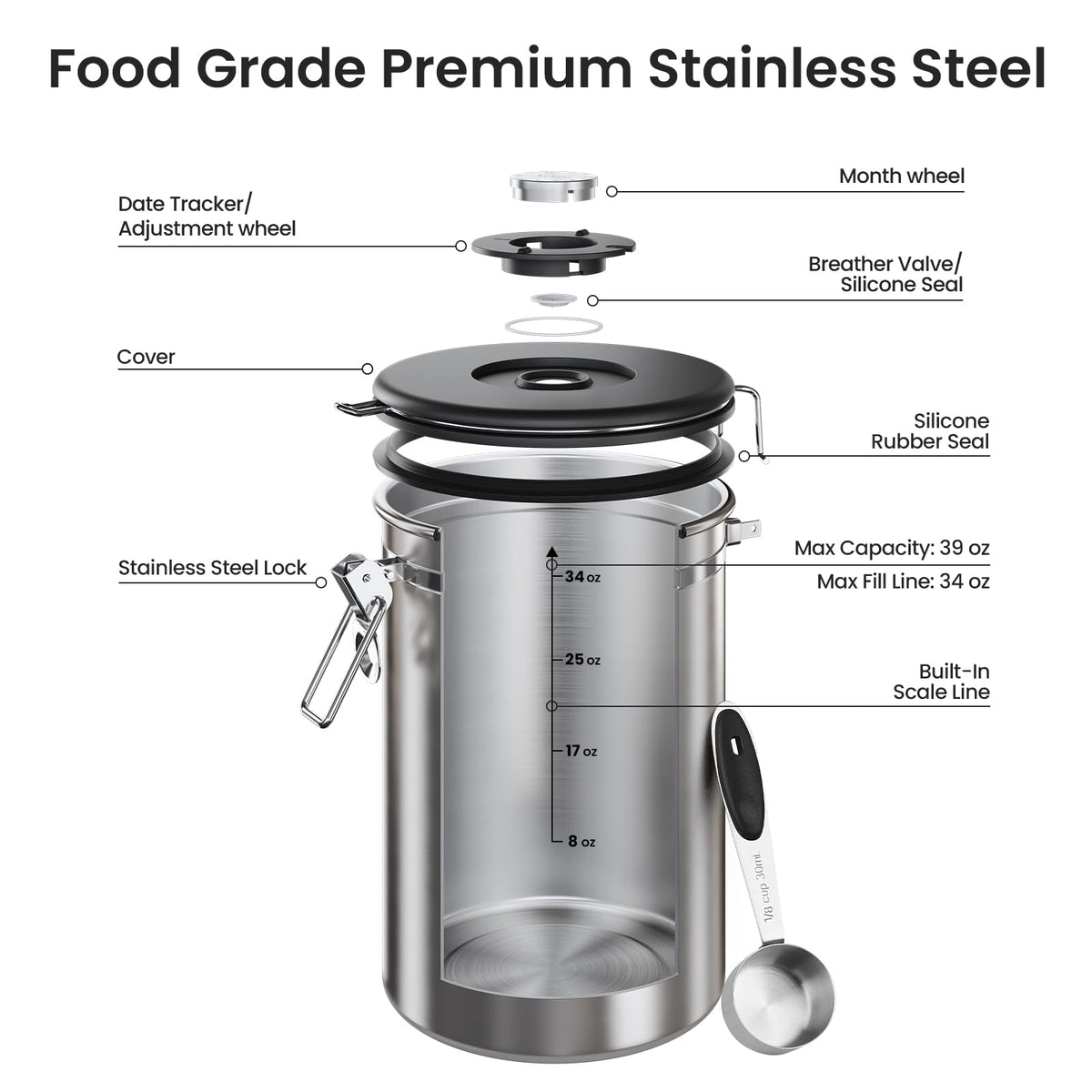 Veken canister supports storage for multiple dry goods and staples