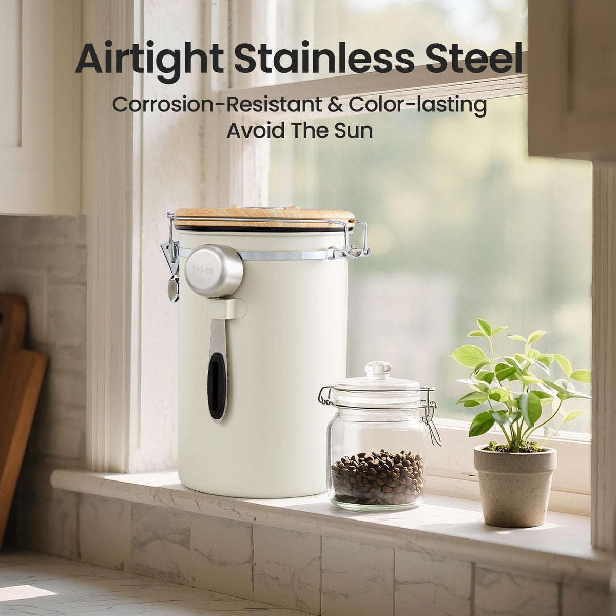Veken canister's multi-storage design fits coffee, sugar, tea, and more