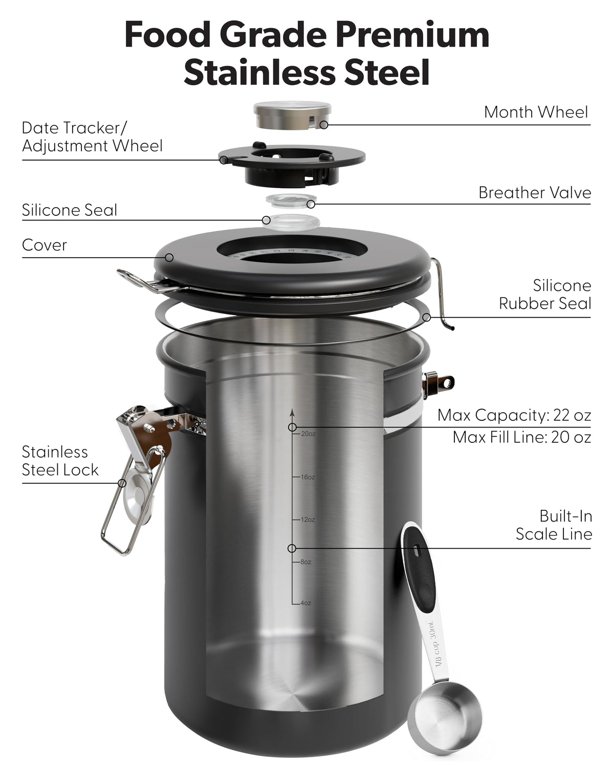 Veken built-in scale line for precise coffee measurements