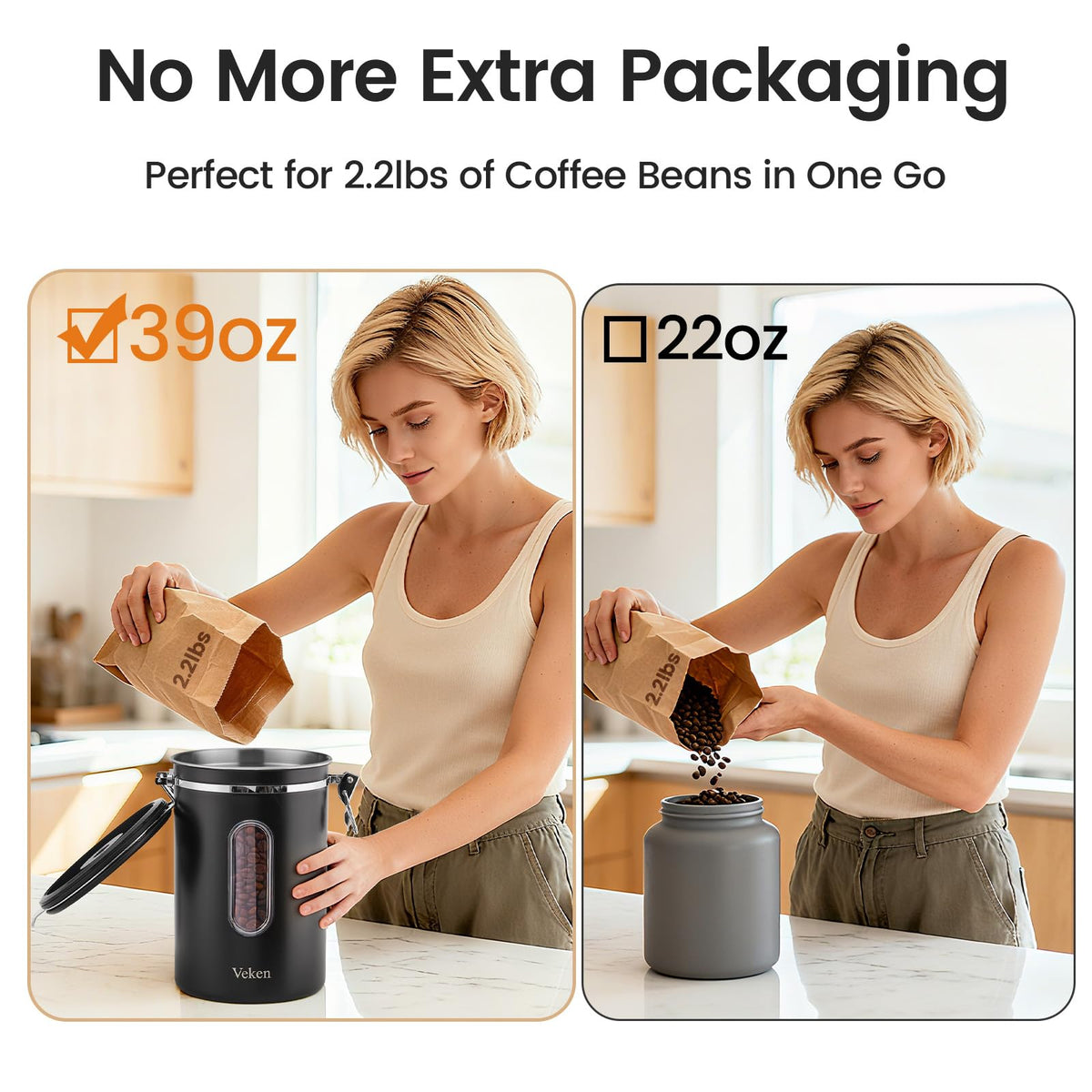 Veken airtight canister with silicone seal preserves aroma